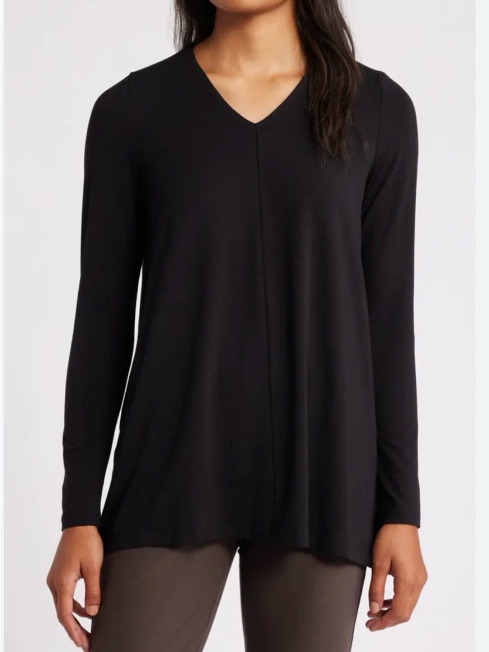 Eileen Fisher Black Jersey Knit V-Neck Tunic XS Minimalist